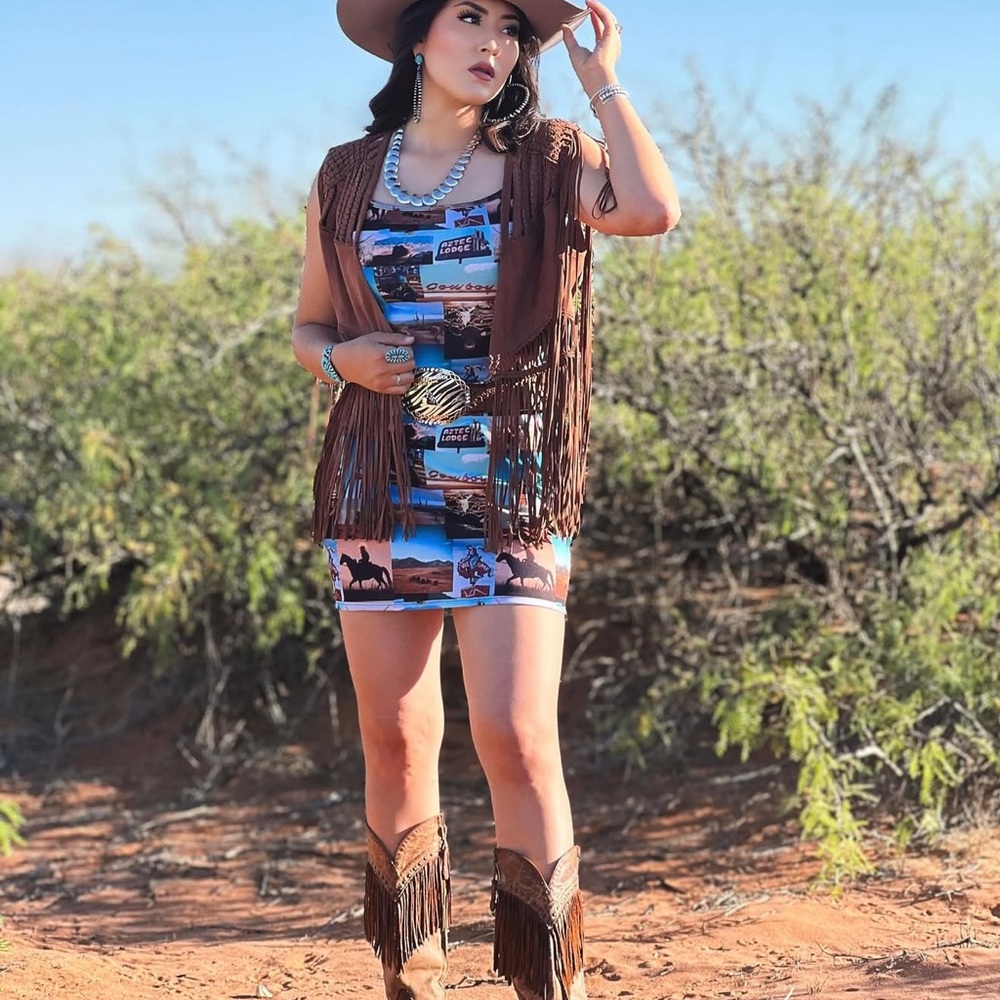 Lucky & Blessed Western Print Mini Dress